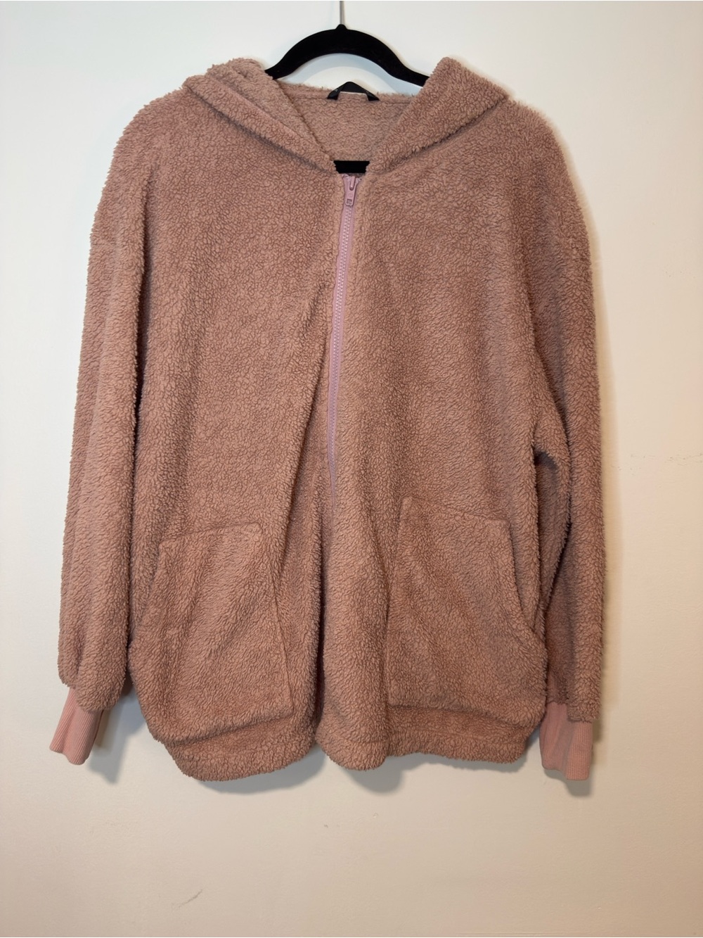 SHEIN Dusty Rose Teddy Zip-Up Hoodie